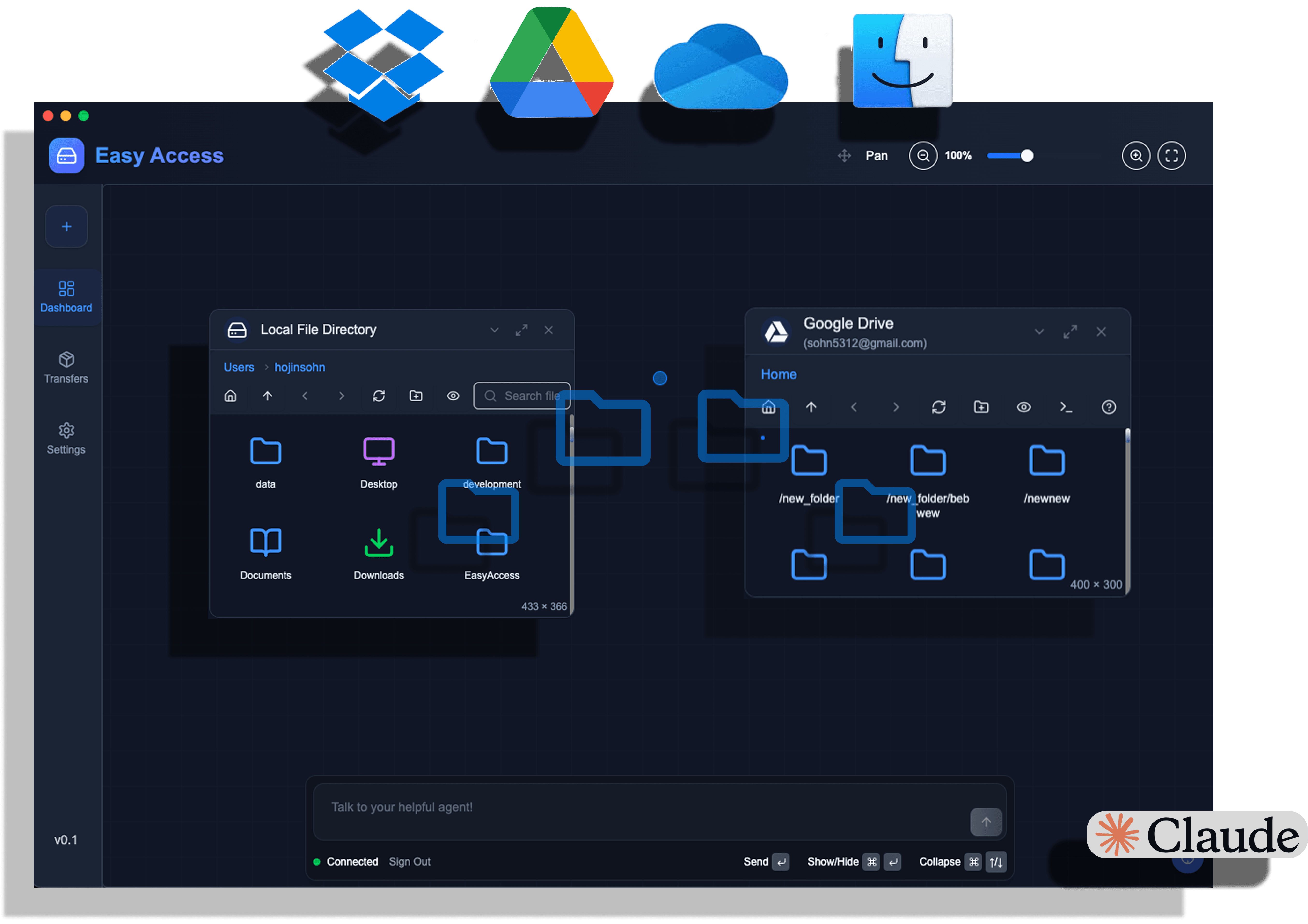 EasyAccess unified file management interface showing cloud integration